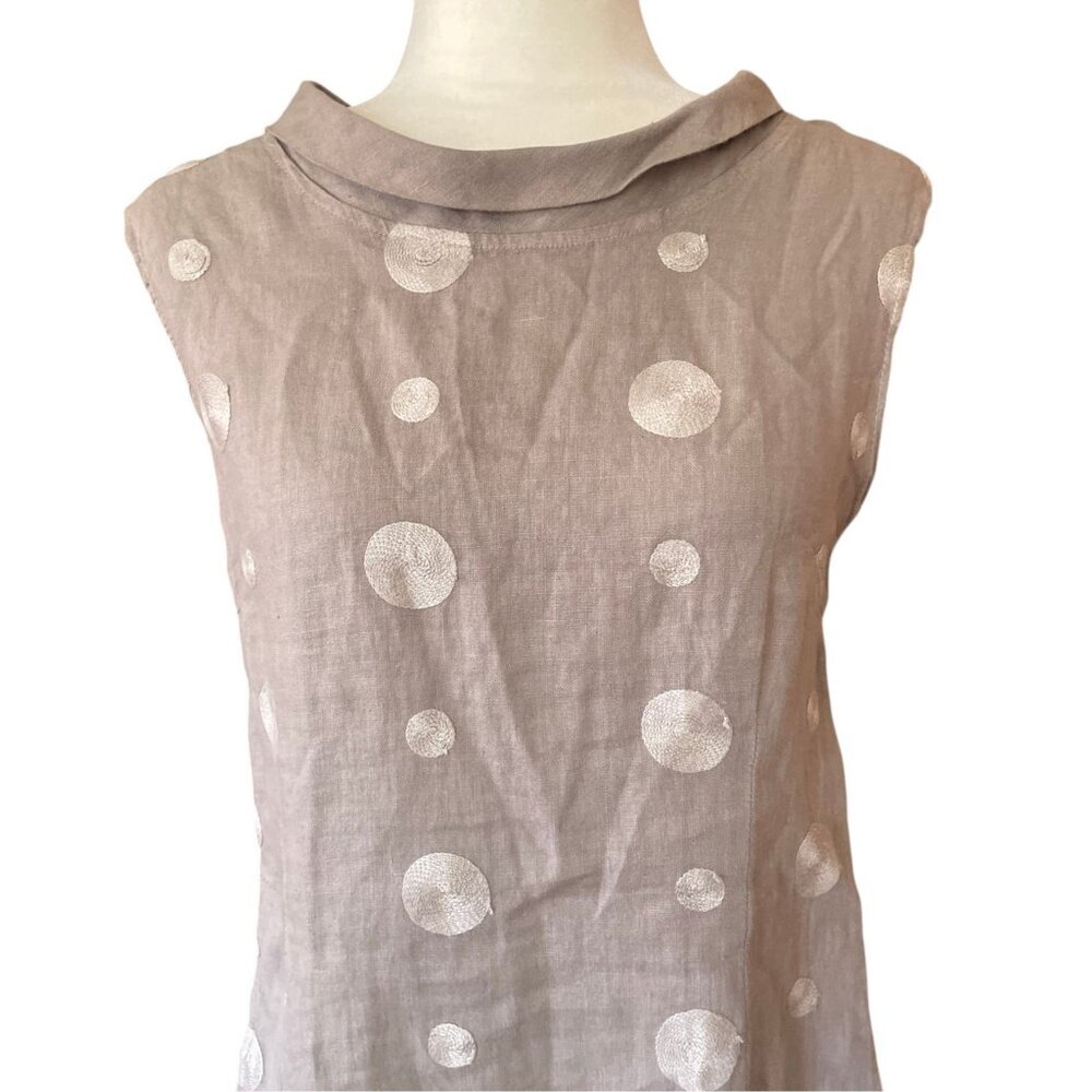 Lina Tomei Italian Linen Grey Embroidered Shift Dress Sz M - Picture 6 of 13